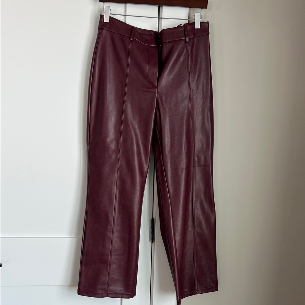 Avec Les Filles Burgundy Faux Leather Wide Leg Pants